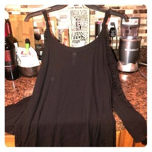Black Cold Shoulder Tank Top with Lace Detailing